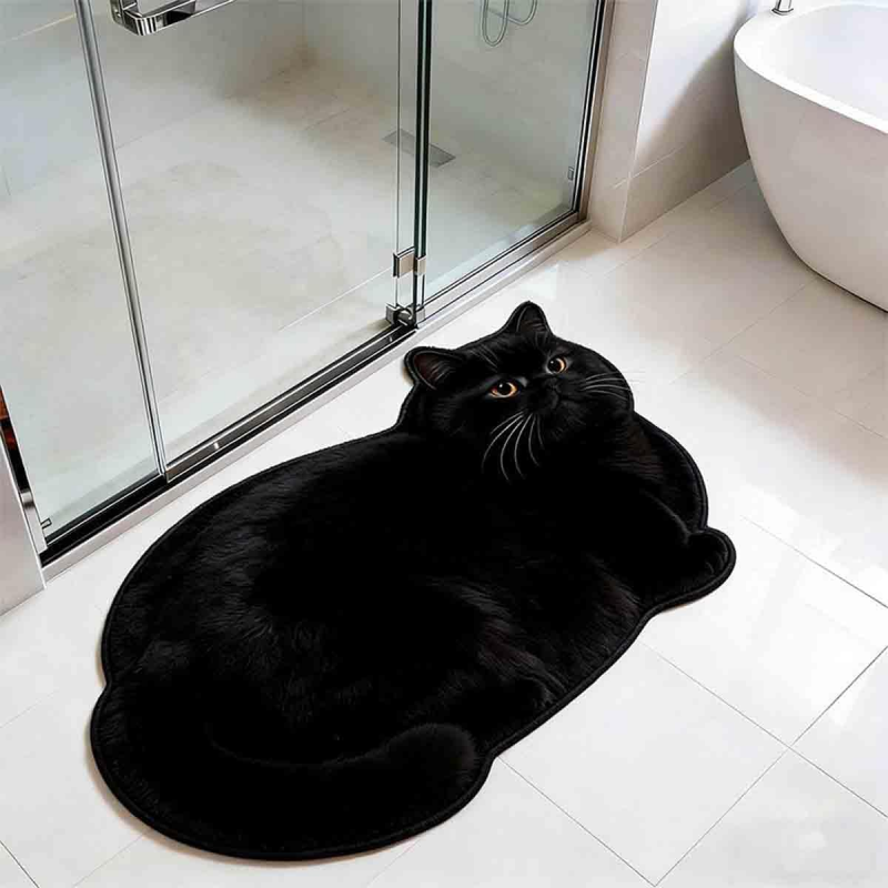 Home Bathroom Carpet - VIKAMA 현실적인 3D 푹신한 뚱뚱한 검은