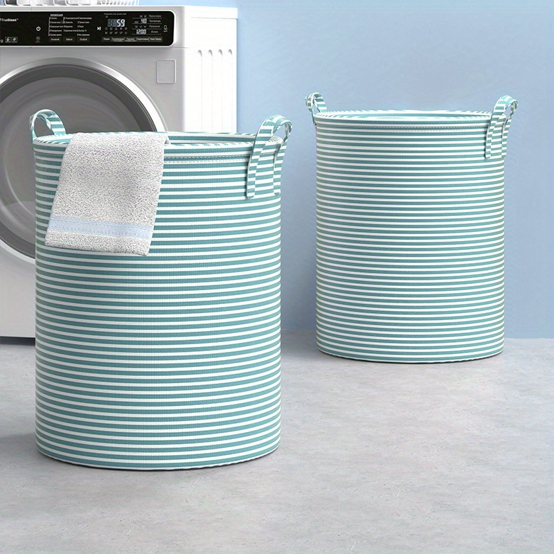 Home Goods Bathroom Storage - 접이식 미니멀리스트 줄무늬 세탁 바구니 다용도