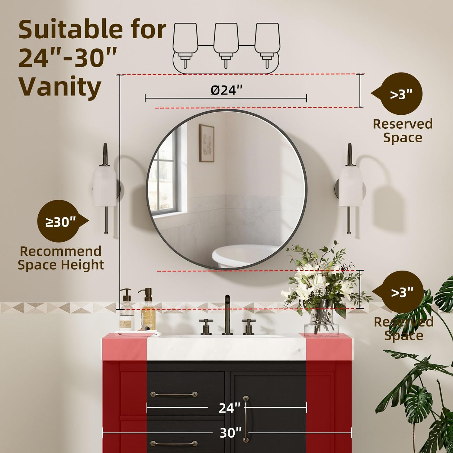 24인치 원형 약장 거울 검정색, 수납공간이 있는 원형 - Bathroom Cabinet Mirror 리뷰 및 가격