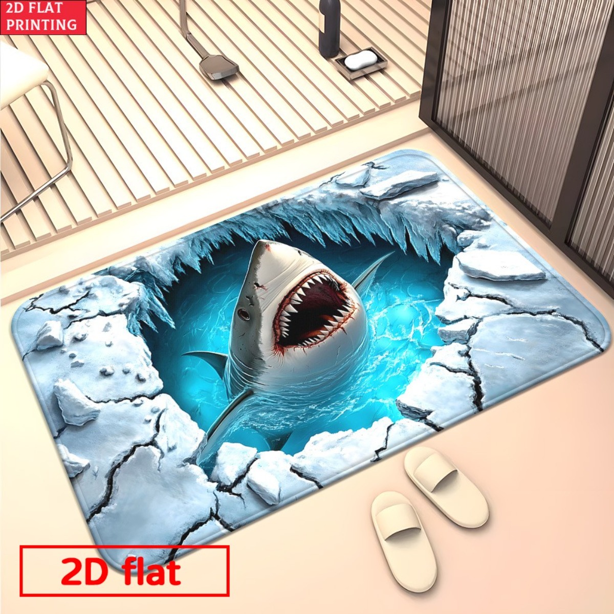 3D 상어 얼음 깨는 플란넬 매트, 사실적인 바다 동물 - Home Bathroom Break 리뷰 및 가격