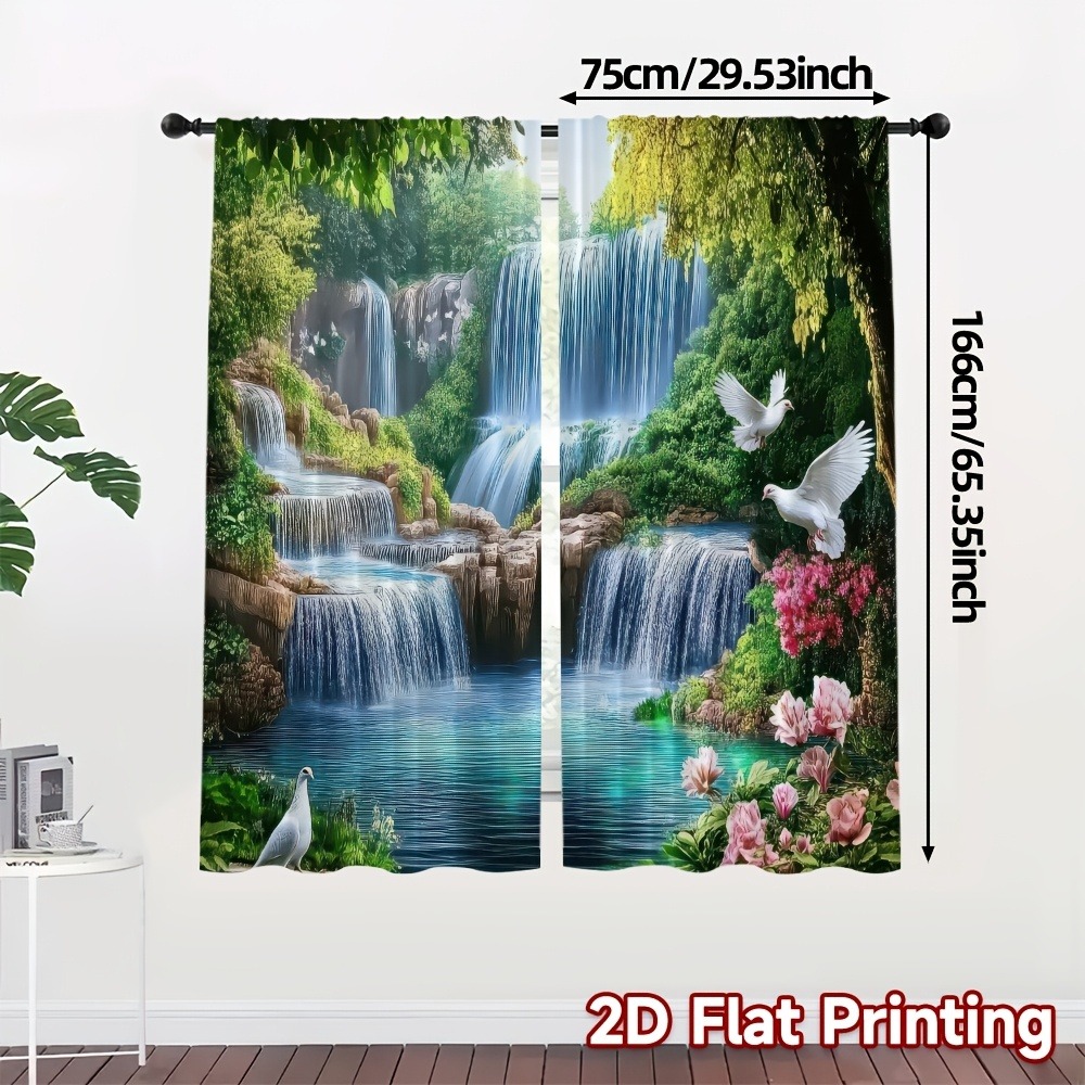 2D 플랜 - 2피스 세트, 숲과 폭포 풍경 프린트 커 - Home Bathroom Plan 리뷰 및 가격